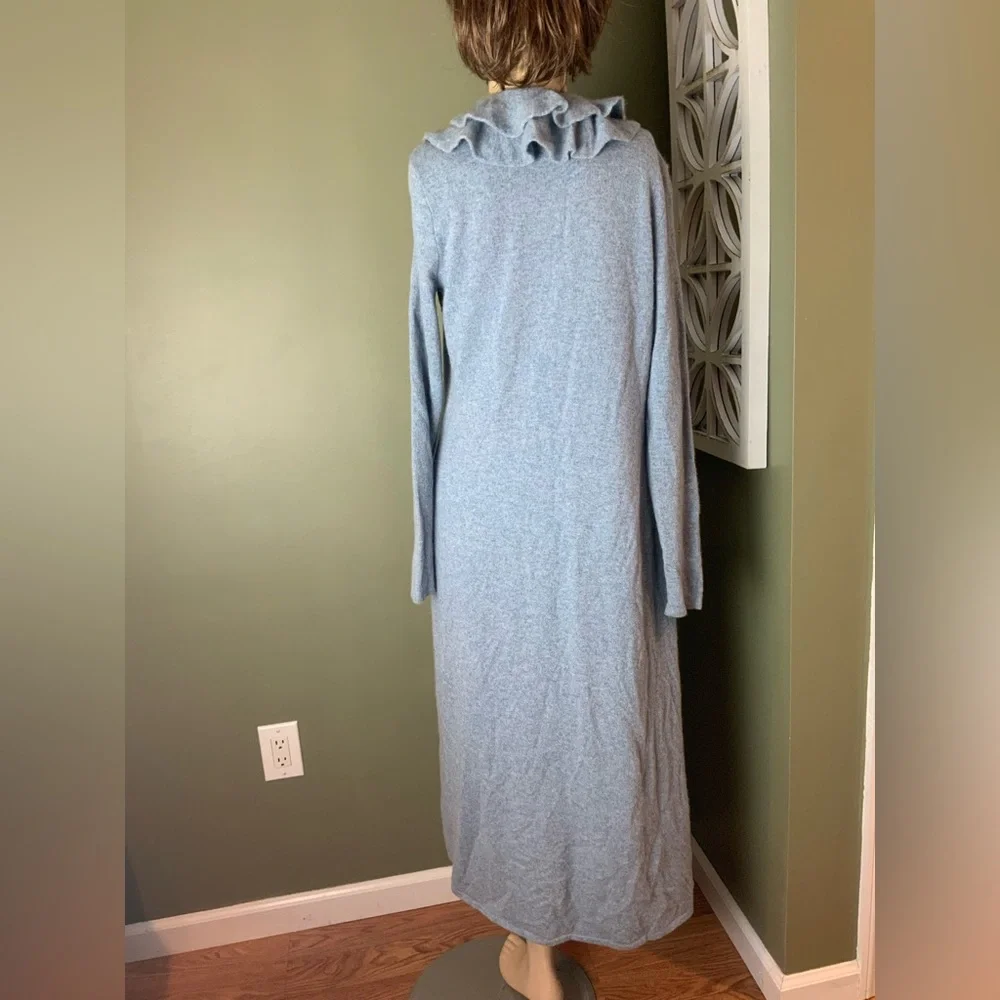 Ralph Lauren black label 100% Cashmere Soft Blue Knit ruffled duster  medium - Picture 5 of 8